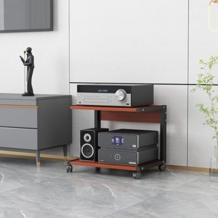 HPTHLY Beweglicher Medienständer mit 2 Ebenen, multifunktionales offenes Lagerregal für DVD-Player/TV-Boxen/Spielekonsolen/TV-Zubehör, Audio-Video-Stereo-Komponentenschrank