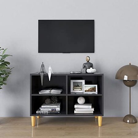 TV-Schrank mit Fächern und Holzbeinen, moderner TV-Ständer, TV-Möbel, TV-Einheit aus Holz, TV-Tisch für Wohnzimmer, Unterhaltungszimmer, Flur, Grau 69,5 x 30 x 50 cm