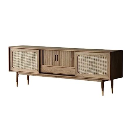 ARINAL TV-Schrank Home Rattan-TV-Schrank, Wohnzimmer, Unterhaltungszentrum, Aufbewahrungsschrank mit Schublade und Rattan-Schiebetür Unterhaltungszentrum