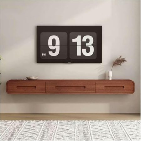 Wandmontierter TV-Schrank An der Wand montiertes TV-Regal, schwebende Medienkonsolenschrank-Komponenten, Regale, Fernsehständer, zwei Schubladen und ein Aufbewahrungsregal mit Klapptür und Kabellöcher