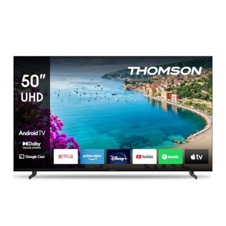 Thomson 50 Zoll (126 cm) UHD Fernseher Smart Android TV (WLAN, HDR, Triple Tuner DVB-C/S2/T2, Sprachsteuerung) – 50UA5S13-2023