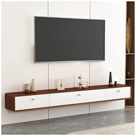 ZXNANA Schwimmendes TV-Ständerregal, wandmontierter TV-Schrank, Aufbewahrungsregal für Medienkonsole, Unterhaltungszentrum, mit Kabellöchern (Red a)