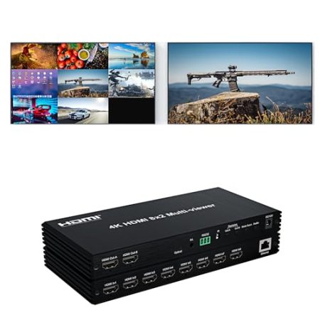 HDMI Matrix 8x2 Multiviewer Switch Splitter 8 Eingänge auf 2 Ausgänge 4K @ 60Hz SPDIF Optisch + 3.5mm Klinke Audioausgang mit Fernbedienung