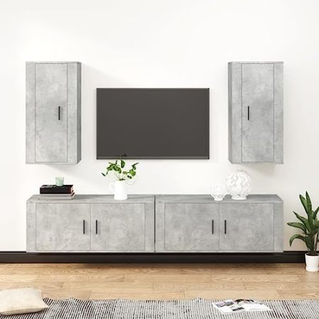 AUUIJKJF Home Outdoor Others4-teiliges TV-Schrank-Set Beton Grau Holzwerkstoff