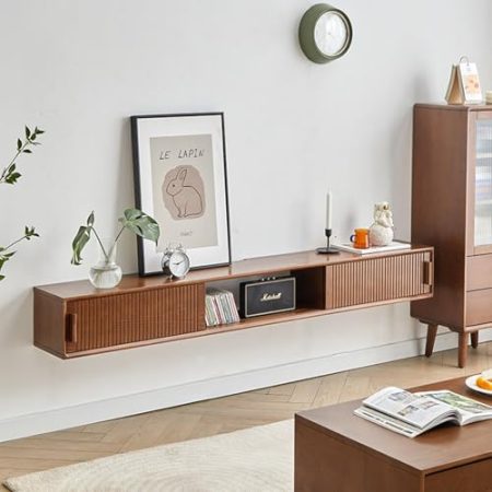 Generisch Schwebendes Regal, großer TV-Schrank mit Stauraum, an der Wand montierter schwebender TV-Ständer, Wandmontage, hölzernes Wandregal mit Schublade, an der Wand montiertes Entertainment-Center