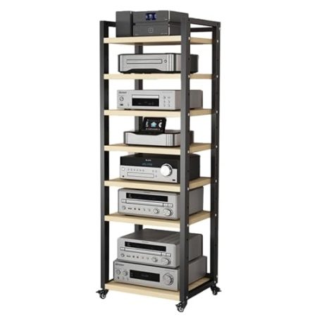 WDJBPSH Druckerständer 5/6 / 7/8 - Ebene Stereo-Medienwagen Mit Höhenverstellbarem Regal, Groß Unterhaltung Stereokomponenten-Ständer für Verstärker/Player/TV-Zubehör(7 Tier-60cm Wide)
