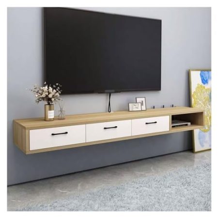 TV Schrank Hängend Multifunktionaler, an der Wand montierter schwebender TV-Ständer aus Holz mit Aufbewahrungsschrank und Schublade, TV-Ständer for Schlafzimmer und Wohnzimmer, moderner Fernsehständer