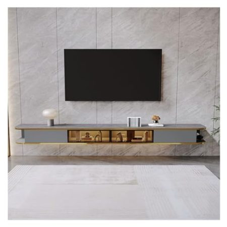 TV Schrank Hängend Schwebender TV-Ständer, modernes, an der Wand montiertes hängendes TV-Schrank-Entertainment-Center mit 2 Schubladen und 2 Türen, komplett montiert, 78,7"/94,4'' TV Lowboard Hängend(