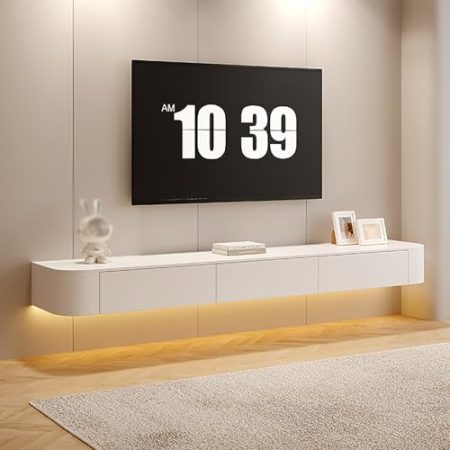 WYZCHDM TV Schrank, Wand Montierte TV-Medienkonsole, TV Lowboard Mit 2 Schubladen and 1 Klappe, Schwebender TV-Ständer, Multimedia-Konsole und TV-Einheit, Holz TV-Bank Für Wohnzimmer Und Büro