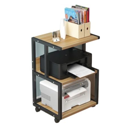 AV-Medienständer, 3-lagiges Offenes Audio-Rack, CD-Player-Ständer, AV-Medien-Audio-Ständer for Wohnzimmer, Büro, Aufnahmestudio, Theater(Black+Light Walnut)