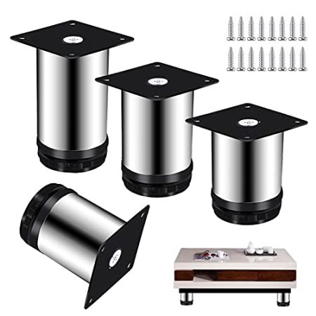 TONZN Möbelbeine aus Edelstahl, runde Schrankfüße, Sofabeine, Schrank-Couchtisch-TV-Ständerbeine, 4 Stück 15 cm 18 cm, Möbel-Hardware-Zubehör (Silber 5 cm)