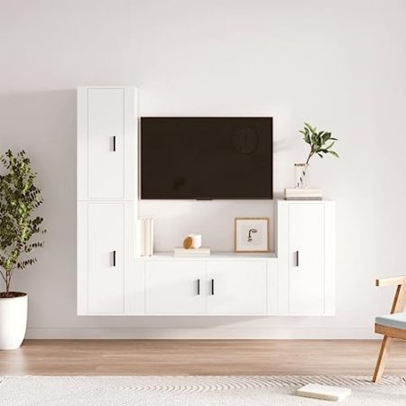 AUUIJKJF Home Outdoor Others4-teiliges TV-Schrank-Set, Holz, Weiß