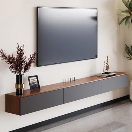 HOLGVE Schwebender TV Schrank, TV Lowboard, Wandmontierter Fernsehtisch Aus Holz, Hohle Rückseite, Mit Aufbewahrungs-Fernsehschrank(Walnut,120x20cm/47.2x7.8in)