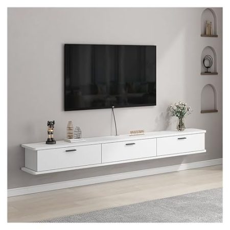 Generisch Schwebender TV-Ständer, an der Wand montiertes Entertainment-Center und Schrankregal, TV-Konsole mit Stauraum, platzsparende Medienkonsole für Schlafzimmer, Wohnzimmer (weiß, 200 cm)