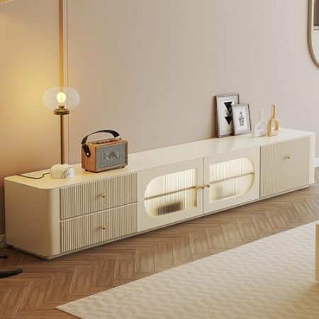 HOLGVE TV Schrank Weiss, For Fernseher Bis 55-Zoll-Entertainment-Center, Schlafzimmermöbel, Mid-Century-Modern-Fernsehtisch, Holz-Medienaufbewahrungsschrank, for Wohnzimmer-Schlafzimmer(160 x 40x42 cm