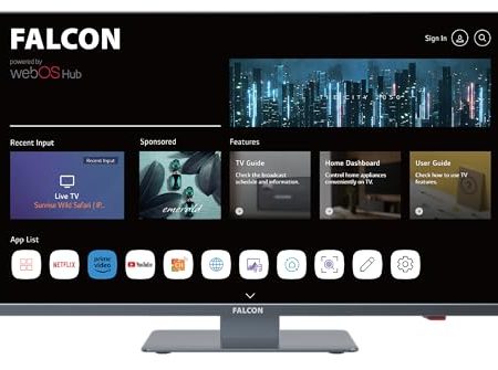 Falcon 27 Zoll Full HD LED Fernseher LG WebOS SMART WiFi Camping Wohnmobil 12V/24V,DVD Player, Bluetooth, HDMI, USB, Paramount Plus, Magenta, Netflix, Prime Video, Disney Plus, DAZN, IPTV Streaming
