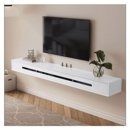 TV Board hängend Wandmontierter schwimmender TV-Ständer aus Holz, TV-Ständer mit Lagerschränken und Regalen, moderner Entertainment-Center-Schrank mit Kabellöchern for Wohnzimmer, Schlafzimmer Schwimm