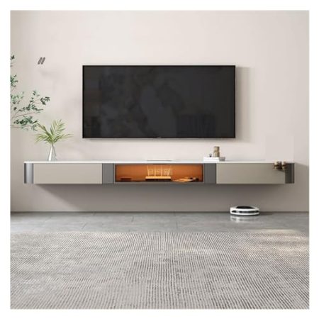 TV Lowboard Hängend Ultradünner schwebender LED-TV-Ständer, 78,7''/86,6''/94,4'' wandmontiertes Entertainment-Center for unter dem Fernseher, moderner TV-Ständer, Regal-TV-Schrank mit Rock-Table-Tisch