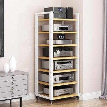 7/6/5-stufiger AV-Medienständer, CD-Player-Ständer, Heim-Stereo-Rack-System mit höhenverstellbarem Regal, robuster Eck-TV-Ständer, Audio-/Video-Komponentenschrank for Verstärker/Player/TV-Zubehör(Colo
