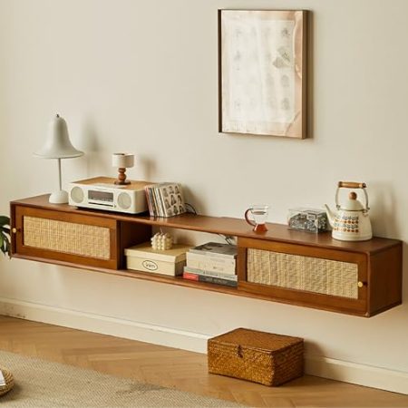 Wandmontierter TV-Schrank mit Schiebetür für Fernseher – Moderne Medienkonsole Aufbewahrungsstall unter dem Fernseher für Wohnzimmer, Spielzimmer – Farboptionen erhältlich