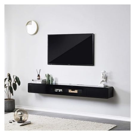 Wandmontierter TV-Schrank, schwimmender TV-Ständer, Unterhaltungs-Medienkonsole mit schwebendem Regal und Tür, TV-Aufbewahrungsluke