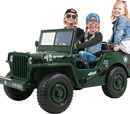 Actionbikes Motors Kinder Elektroauto Jeep UTV Willys | 2.4 Ghz Fernbedienung - 12 Volt 14 Ah Batterie - 4 x 12 Volt 45 Watt Motoren - Elektro Auto für Kinder ab 3 Jahre (Grün)