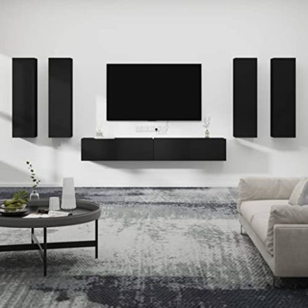 AJJHUUKI Home Outdoor Others6-teiliges TV-Schrank-Set, Schwarz, Holzwerkstoff