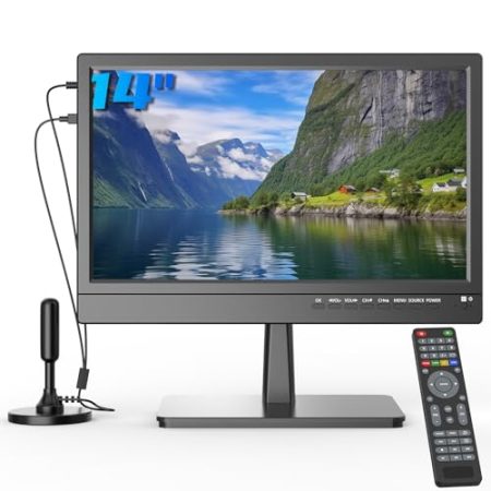 ZOSHING TV 14-Zoll-Fernseher,1080p Kleine Fernseher-Bildschirme,Integrierter Digital Tuner T2, HDMI/USB-Eingang,AC Power/12 V Automotive Kabel