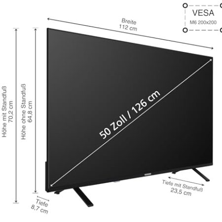 Telefunken 4K Fernseher 50 Zoll Smart TV (UHD, Dolby Vision HDR, Dolby Atmos, HD+ 6 Monate inkl., Triple-Tuner) D50U750R1CW