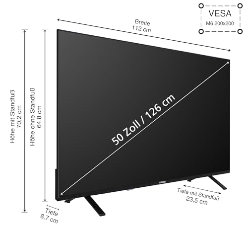 Telefunken 4K Fernseher 50 Zoll Smart TV (UHD, Dolby Vision HDR, Dolby Atmos, HD+ 6 Monate inkl., Triple-Tuner) D50U750R1CW