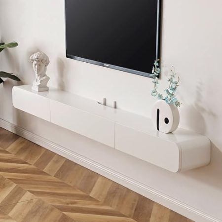Generisch Schwebender TV-Ständer, glänzendes, an der Wand montiertes TV-Regal, modernes Entertainment-Center mit Stauraum, TV-Schrank, Medienkonsolentisch für das Wohnzimmer (weiß, 120 cm)