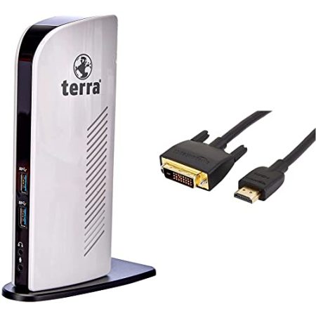 Wortmann DU3200 AG Wortmann Terra Mobile Dockingstation 731 USB3.0 schwarz,weißNotebookDock/Port-Replikator(Kabel,schwarz,weiß) & Amazon Basics HDMI-zu-DVI Adapterkabel, 0.9m
