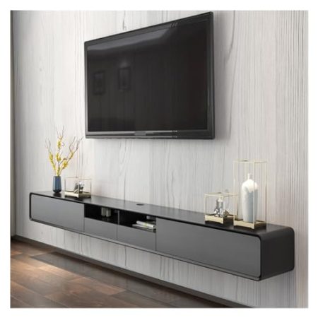 TV Lowboard Hängend Moderner schwebender TV-Ständer, wandmontiertes TV-Regal mit Schubladen, Medienkonsole aus Holz, Entertainment-Center unter dem schwebenden TV-Schrank, Schreibtisch-Aufbewahrungssc