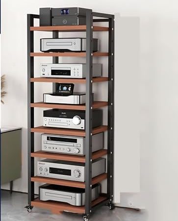 audio rack hifi regal 5-, 6-, 7- oder 8-stufiges Heim-Stereo-Racksystem mit höhenverstellbarem Regal und Rädern, 160 cm hoher, robuster Audio-Komponentenschrank für Verstärker/Player/TV-Zubehör ( Colo