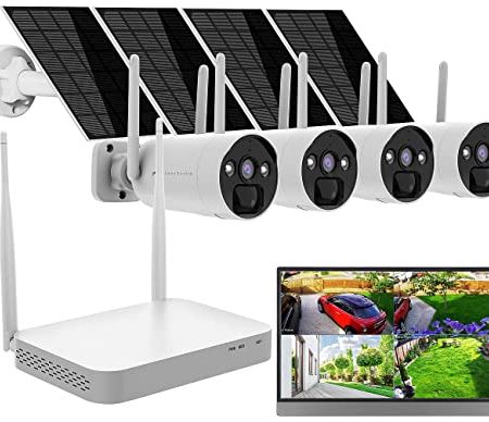 VisorTech Videoüberwachung: 2K-Festplatten-Überwachungsrekorder + 4 Solar-Akku-Kameras, HDMI, App (Kamerasystem, Rekorder Kamera Solar, Überwachung)