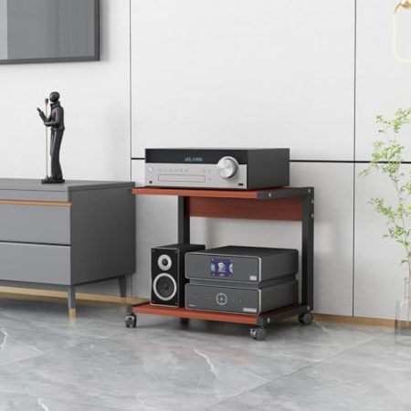 HPTHLY Beweglicher Medienständer mit 2 Ebenen, multifunktionales offenes Lagerregal für DVD-Player/TV-Boxen/Spielekonsolen/TV-Zubehör, Audio-Video-Stereo-Komponentenschrank