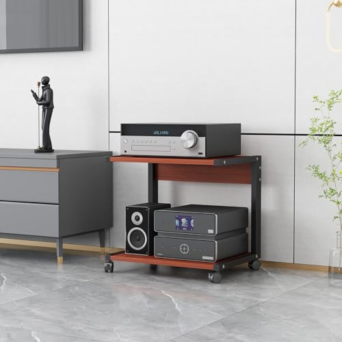 HPTHLY Beweglicher Medienständer mit 2 Ebenen, multifunktionales offenes Lagerregal für DVD-Player/TV-Boxen/Spielekonsolen/TV-Zubehör, Audio-Video-Stereo-Komponentenschrank
