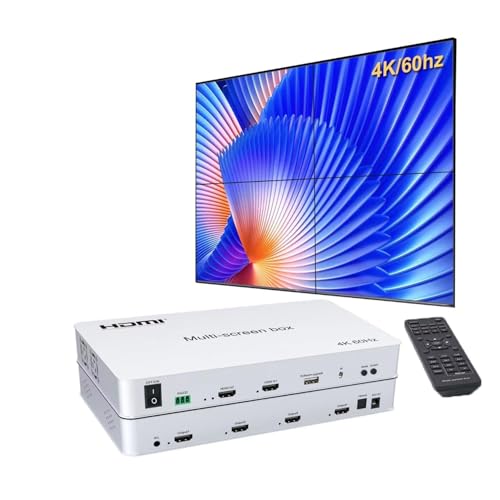 Video Wall Controller 2x2 4K60HZ, HDMI 2.0 TV Wall Controller, Support 3840x2160@60Hz Inputs 4 Output Wall TV, 2x2 1x2 2x1 1x3 3x1 1x4 14 Modes, Remote & RS232 Control, with Out Audio & Memmory