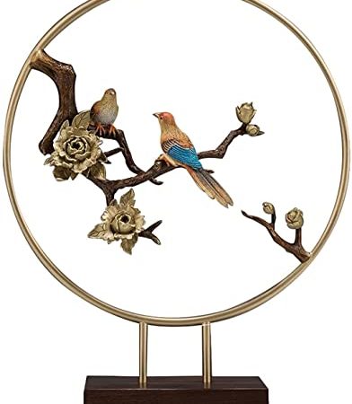GTTFX Elster Vogel und Pfingstrose Blume Figur Kupfer Skulptur Tier Statue Ornamente Handwerk Zuhause Wohnzimmer Auto Sammler Zubehör Weihnachten Geburtstagsgeschenke