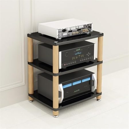 Audio Rack HiFi Regal Verstärkerschrank-Rack, 60 cm Langer Stauraum Für Entertainment-Stereokomponenten/Plattenspieler/Receiver/elektronische Geräte, Eck-Entertainment-Center(Black,3 Layer)