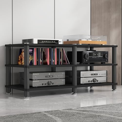 47-Zoll-TV-Medienständer mit Stauraum 1 2 3 4 Ebenen, Wohnzimmer-Entertainment-Center-Möbel, Audio-Racks-Tower/Stereokomponenten-Schrank, Regal für Heimkino-Videospielkonsolen (Schwarz, 50 c