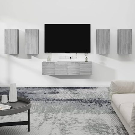 TEKEET Home Furniture TV-Schrank-Set, Holz, Sonoma, 6-teilig