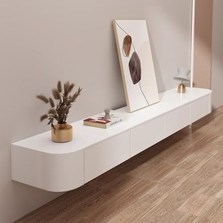 FCYNNV TV Schrank Schwebender TV-Ständer, an der Wand montierter TV-Schrank für Wohnzimmer, Schlafzimmer, Medienraum mit Kabellöchern auf der Rückseite (Größe: 140 x 20 x 24 cm)