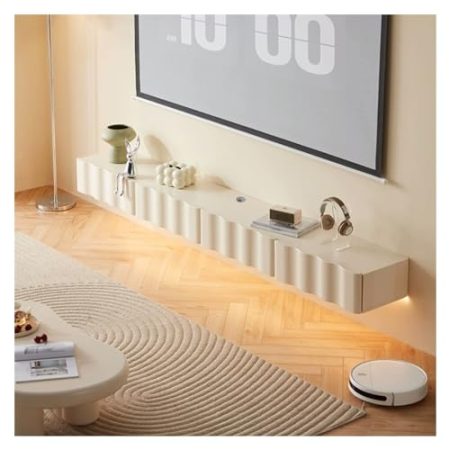 TV Lowboard Hängend Schwebender TV-Ständer mit LED-Leuchten, 78-Zoll-Wand-Entertainment-Center aus Holz mit Stauraum, moderner TV-Schrank, Medienkonsole for Wohnzimmer, Schlafzimmer TV Schrank Hängend
