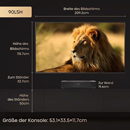 Hisense 90L5HD Daylight Screen (90 Zoll) Laser Projektor, inkl. 90" Panel, 4K, HDR10, VIDAA U6, Smart TV, Ultrakurzdistanz, Dolby Vision, Triple Tuner, Dolby Atmos, WiFi, schwarz