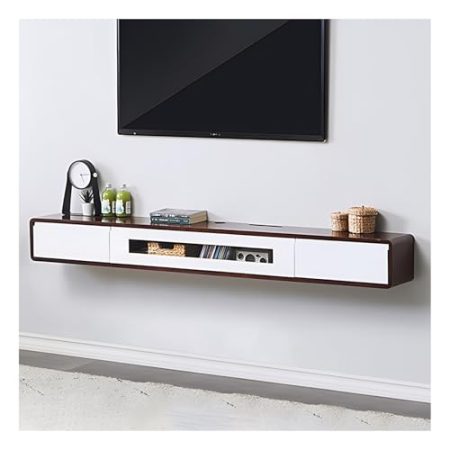 Generisch Schwebende TV-Einheit, moderner wandmontierter TV-Schrank mit Schubladen und Glastüren, Entertainment-Medienkonsole für Wohnzimmer, Schlafzimmer, Medienraum (schwarz, 200 cm)