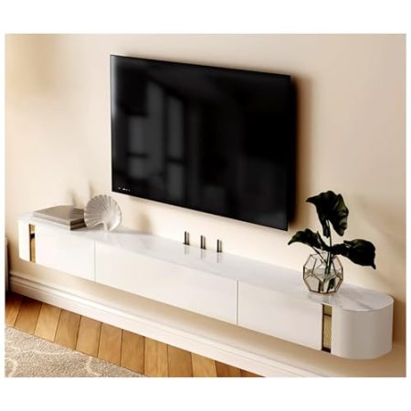 Generisch Beiger schwebender TV-Schrank, Moderne Medienkonsole aus Holz mit Schubladen, wandmontiertes TV-Regal, modernes Entertainment-Center, TV-Aufbewahrungsständer mit ausgehöhlter Rückseite (150