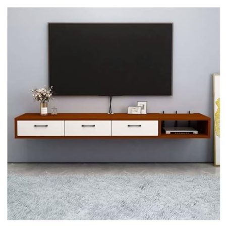 TV Schrank Hängend Multifunktionaler, an der Wand montierter schwebender TV-Ständer aus Holz mit Aufbewahrungsschrank und Schublade, TV-Ständer for Schlafzimmer und Wohnzimmer, moderner Fernsehständer