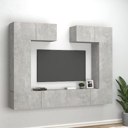 AJJHUUKI Home Outdoor Others6-teiliges TV-Schrank-Set Beton Grau Holzwerkstoff