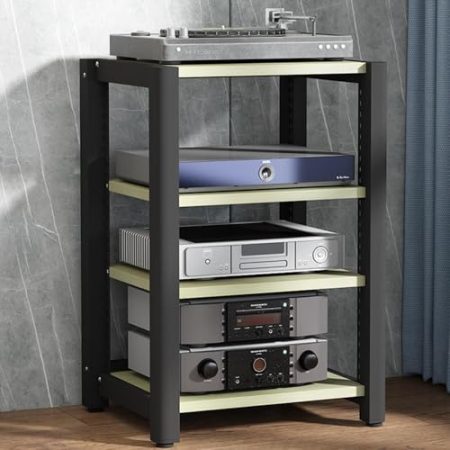 ILOOXI Multifunktionale HiFi-Rack AV-Regal, Audio-Rack-Schrank, 2/3/4/5-stufiger Audio-Video-Medienständer Mit Höhenverstellbarem Regal, Für Verstärker/Player/TV-Zubehör(4 Tier-60x50x85cm)